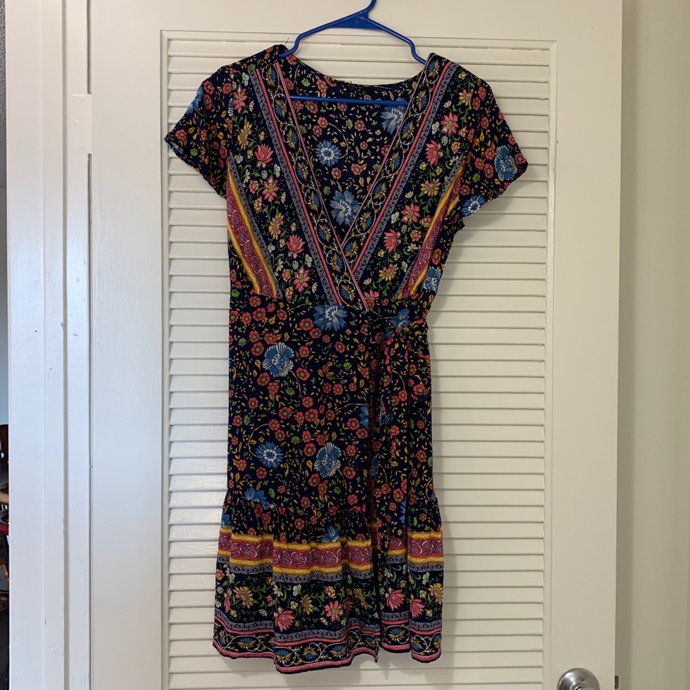 Floral ruffled bottom wrap dress